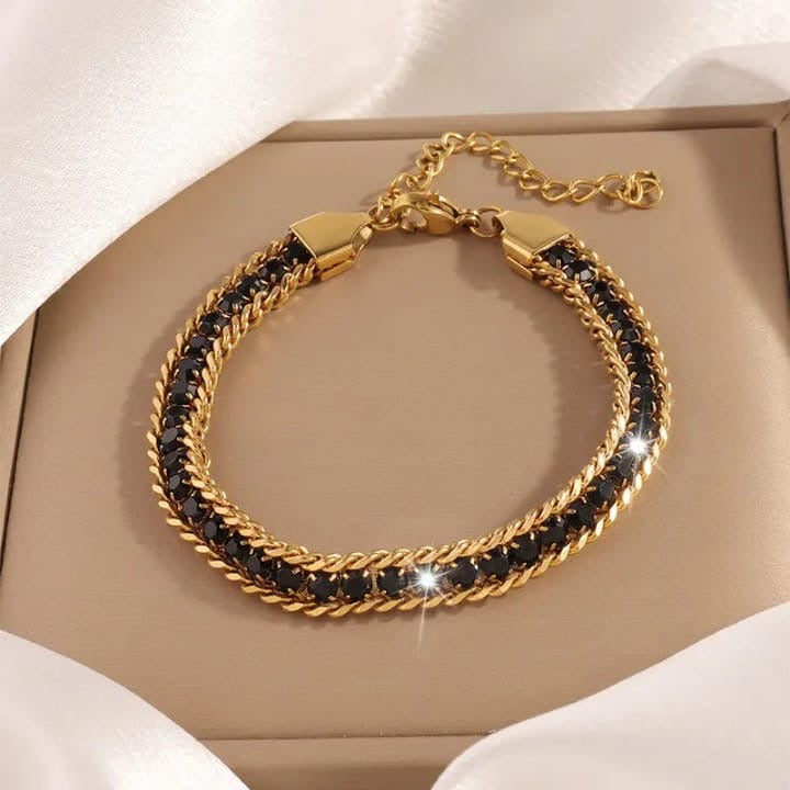 gold plated tennis braceletblack zircone