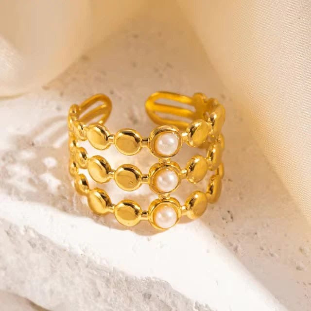 Triple layer pearl gold plated ring