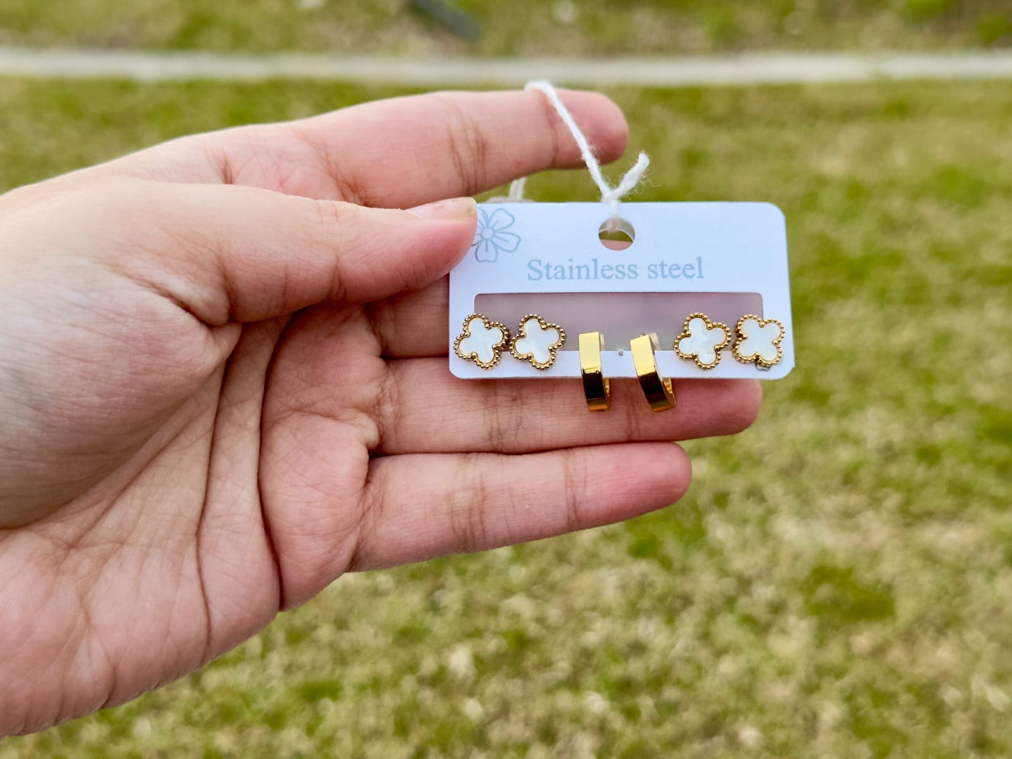 3pc studs and earrings set stainless steel