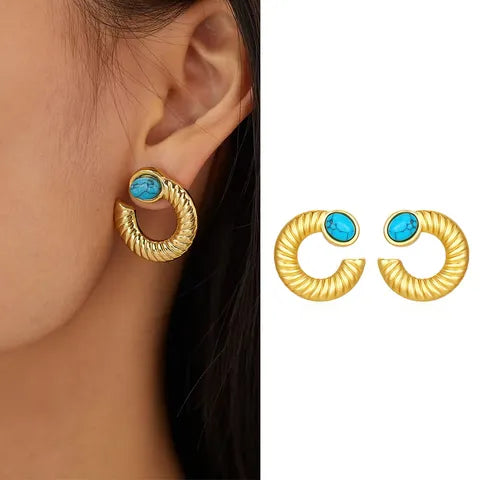 French vintage turquoise half moon hoops