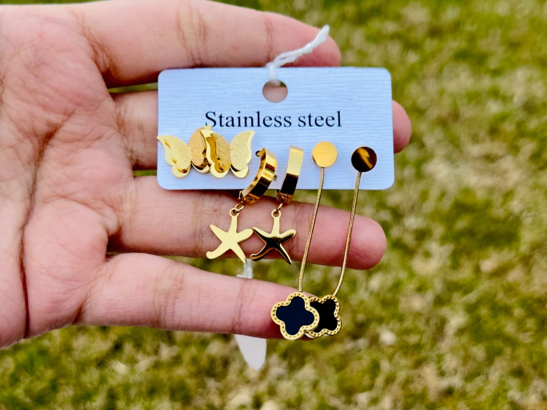 3pc studs and earrings set stainless steel