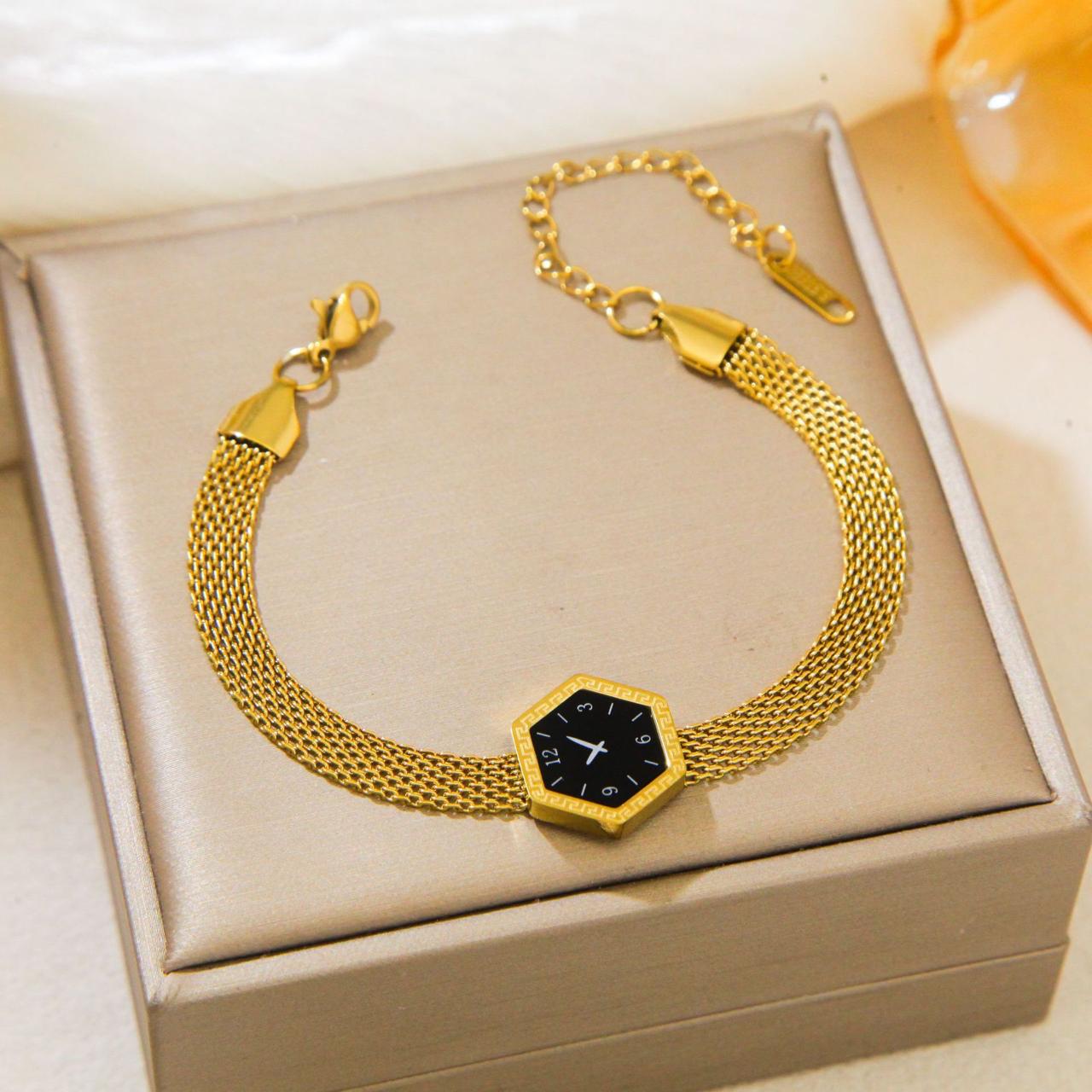 Hexagon trendy fake watch style mesh bracelet