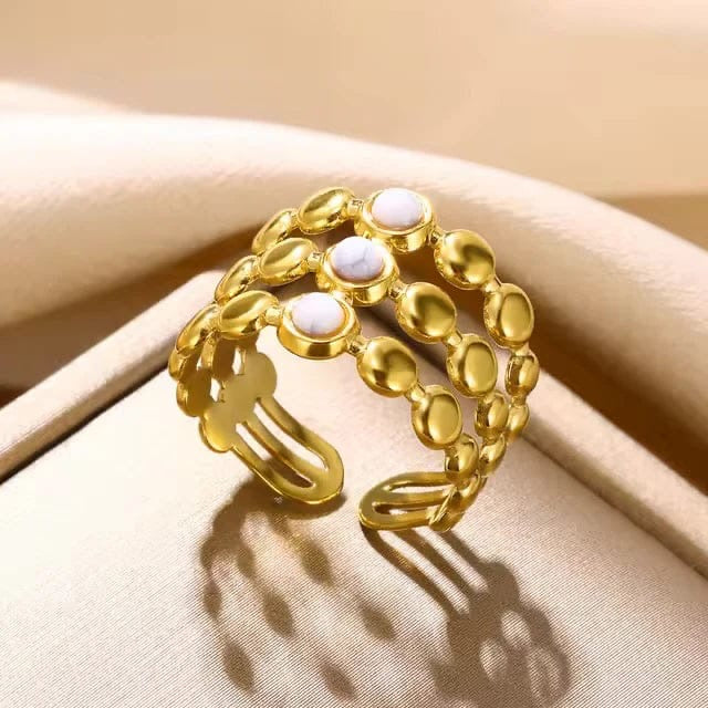 Triple layer pearl gold plated ring