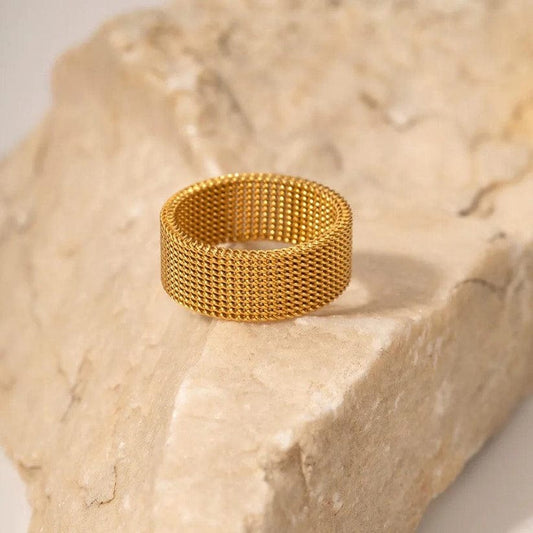 Elegant stainless steel mesh style unisex ring