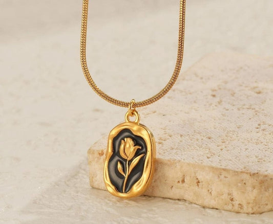 Stainless steel black rose locket