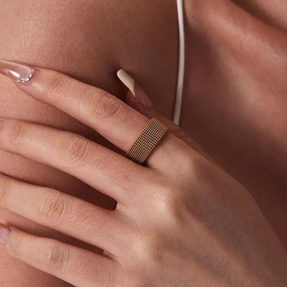 Elegant stainless steel mesh style unisex ring