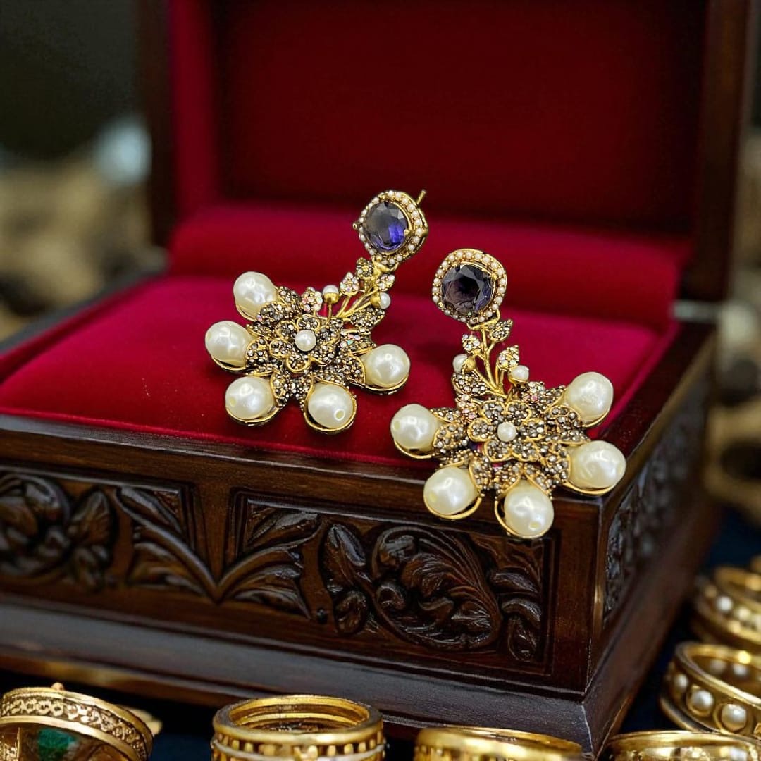Turkish pearl zircon earings