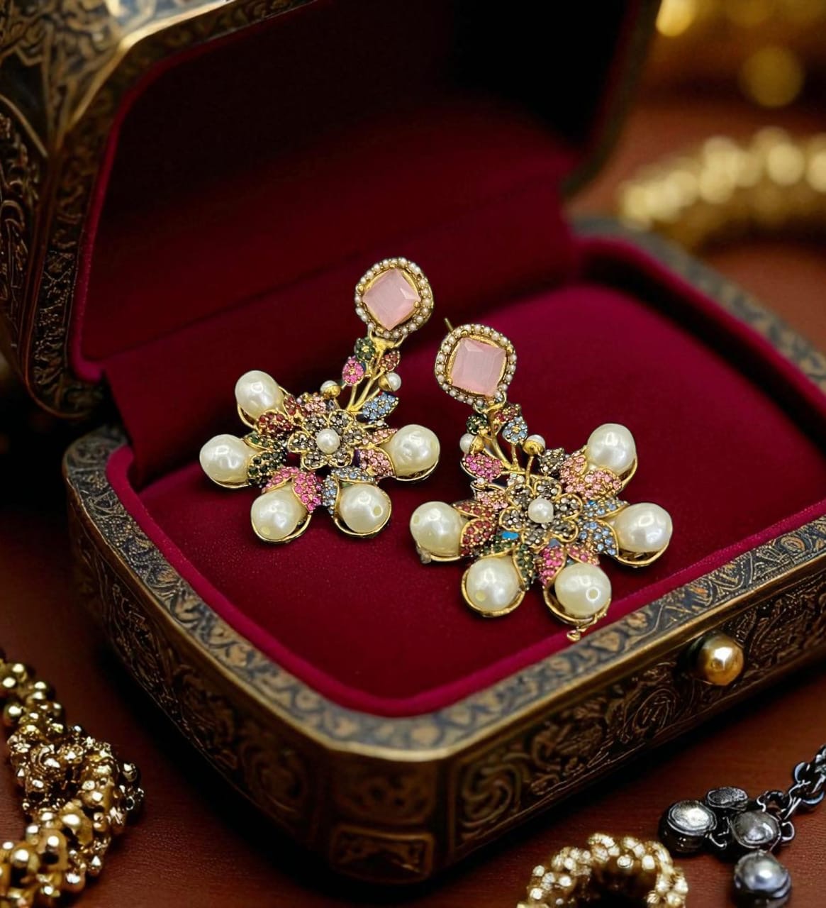 Turkish pearl zircon earings
