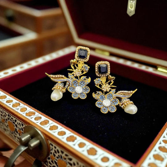 Floral pearl zircon earrings
