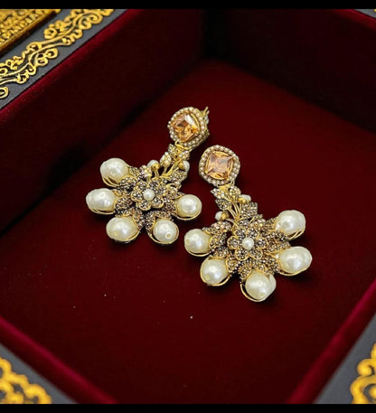 Turkish pearl zircon earings