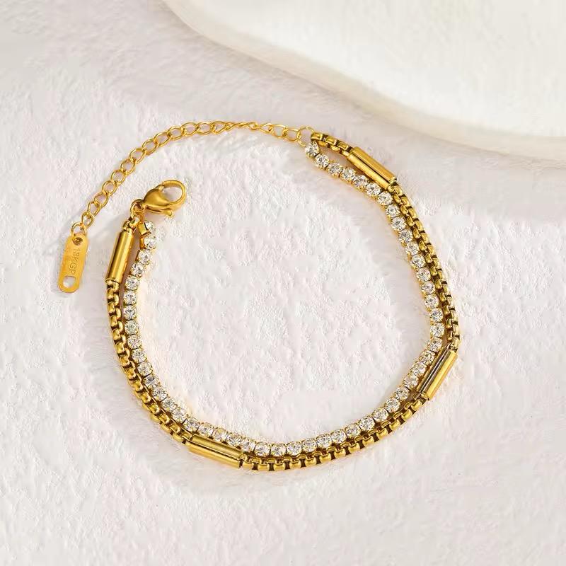 Double chain sparkling rhinestone bracelet