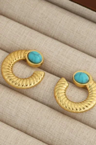 French vintage turquoise half moon hoops