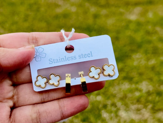 3pc studs and earrings set stainless steel