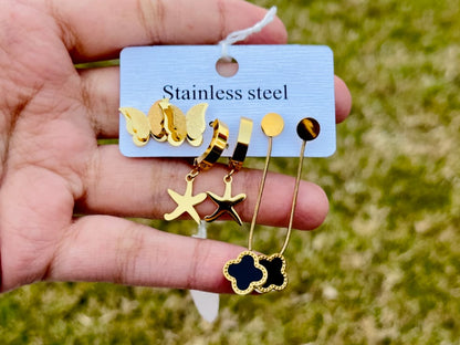 3pc studs and earrings set stainless steel