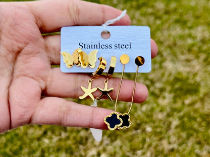 3pc studs and earrings set stainless steel