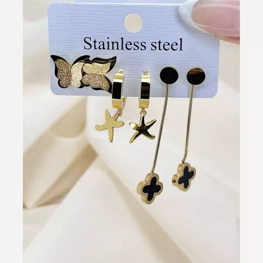 3pc studs and earrings set stainless steel