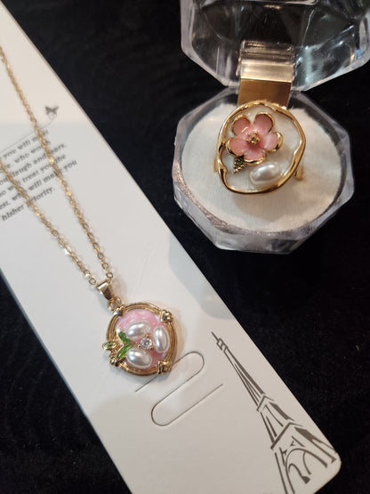 Pearl floral pendant and ring